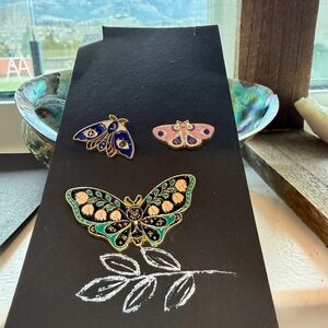 Elegant Butterfly Brooch Set - Blue, Pink, Green